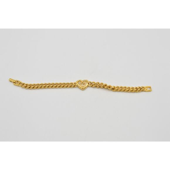 Givenchy Vintage Logo Heart Bracelet Crystal Gold Cuban Chain Signed 1980s Bin2 - Picture 11 of 12